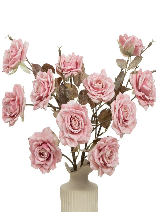 DuHouse 4pcs Artificial Vintage Roses Fake Silk Rose with Long Stem for Flower Arrangement Wedding Centerpiece Party Table Decoration(Pink) - Image 1